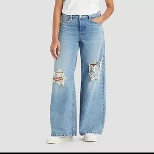 Levi's Blue  Wide Leg Jeans with Distressed Details